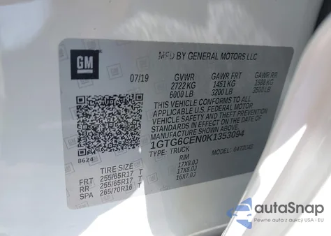 2019 GMC Canyon Sle из США, поврежденный, VIN 1GTG6CEN0K1353094